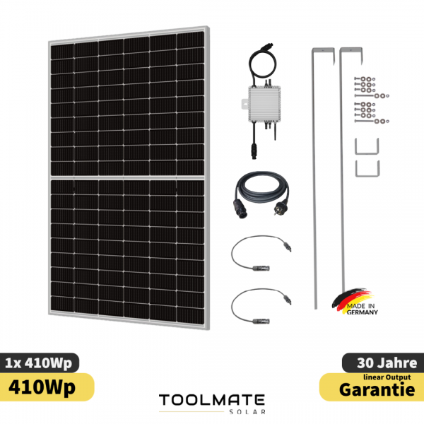 TOOLMATE Balkonkraftwerk Premium 410W PV-Anlage Komplettset - Solaranlage 1x 410Watt mit Halterung